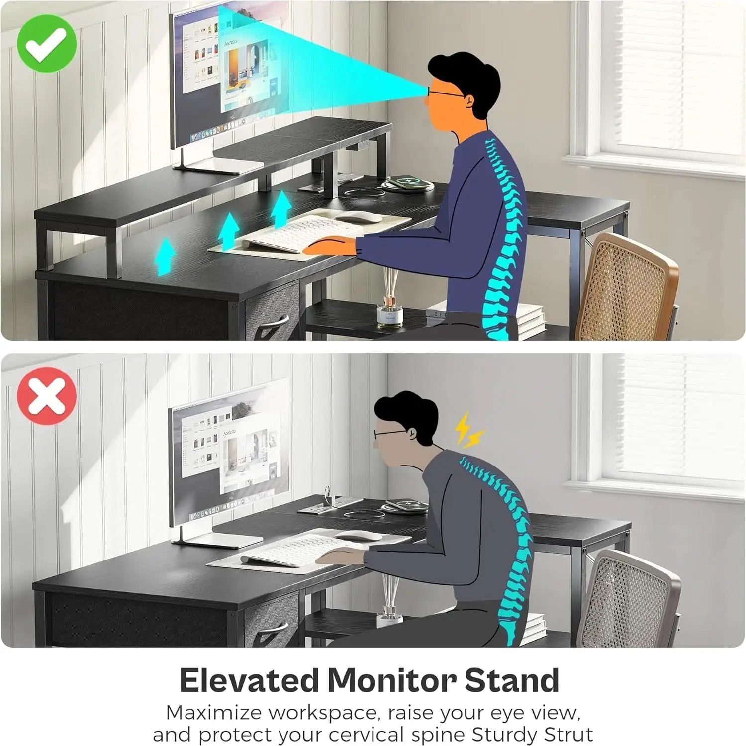 47 Inch L Shaped Desk With LED Lighting And Power Outlets from PriceLows™
