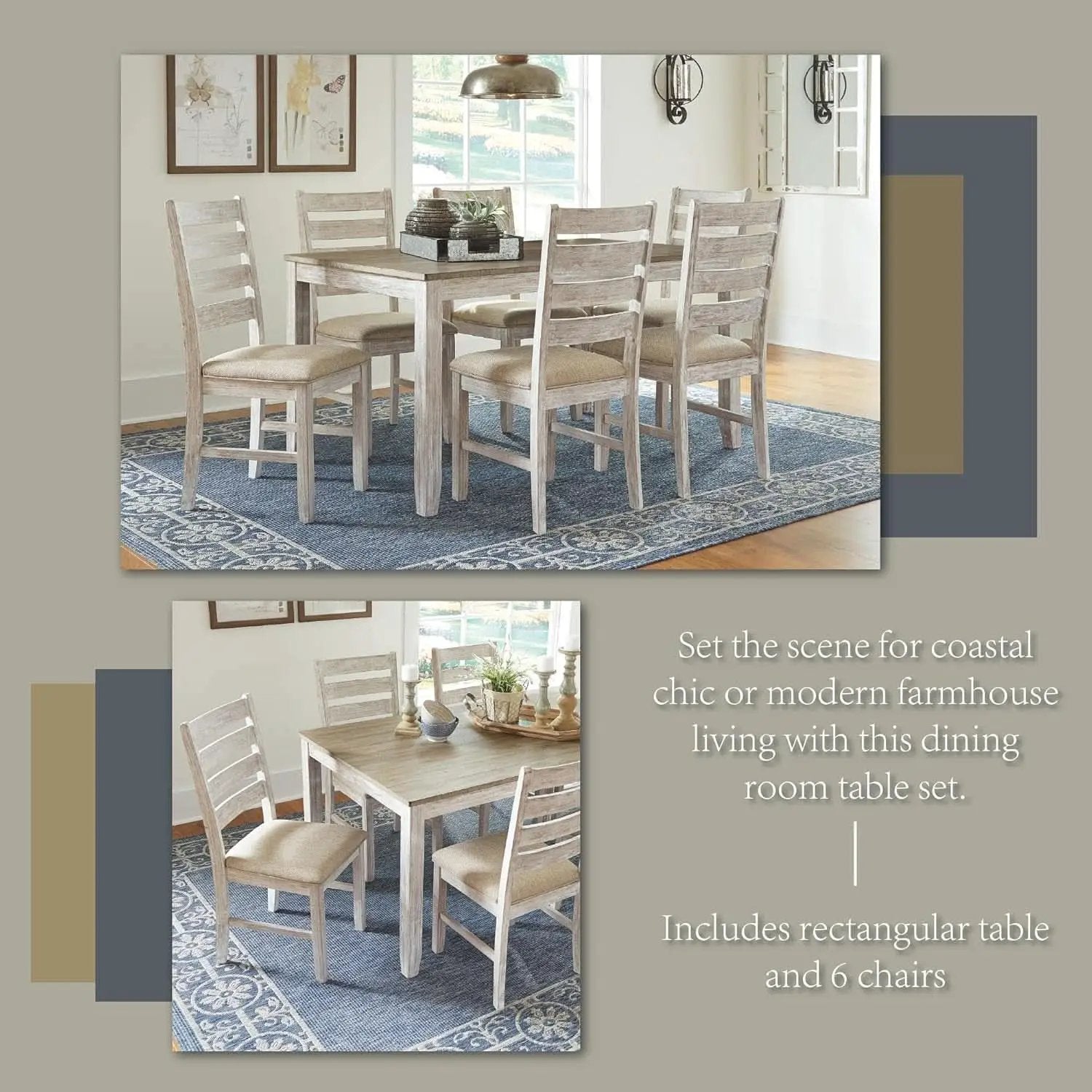 Seven Piece Weathered Whitewash Dining Set Collection from PriceLows™