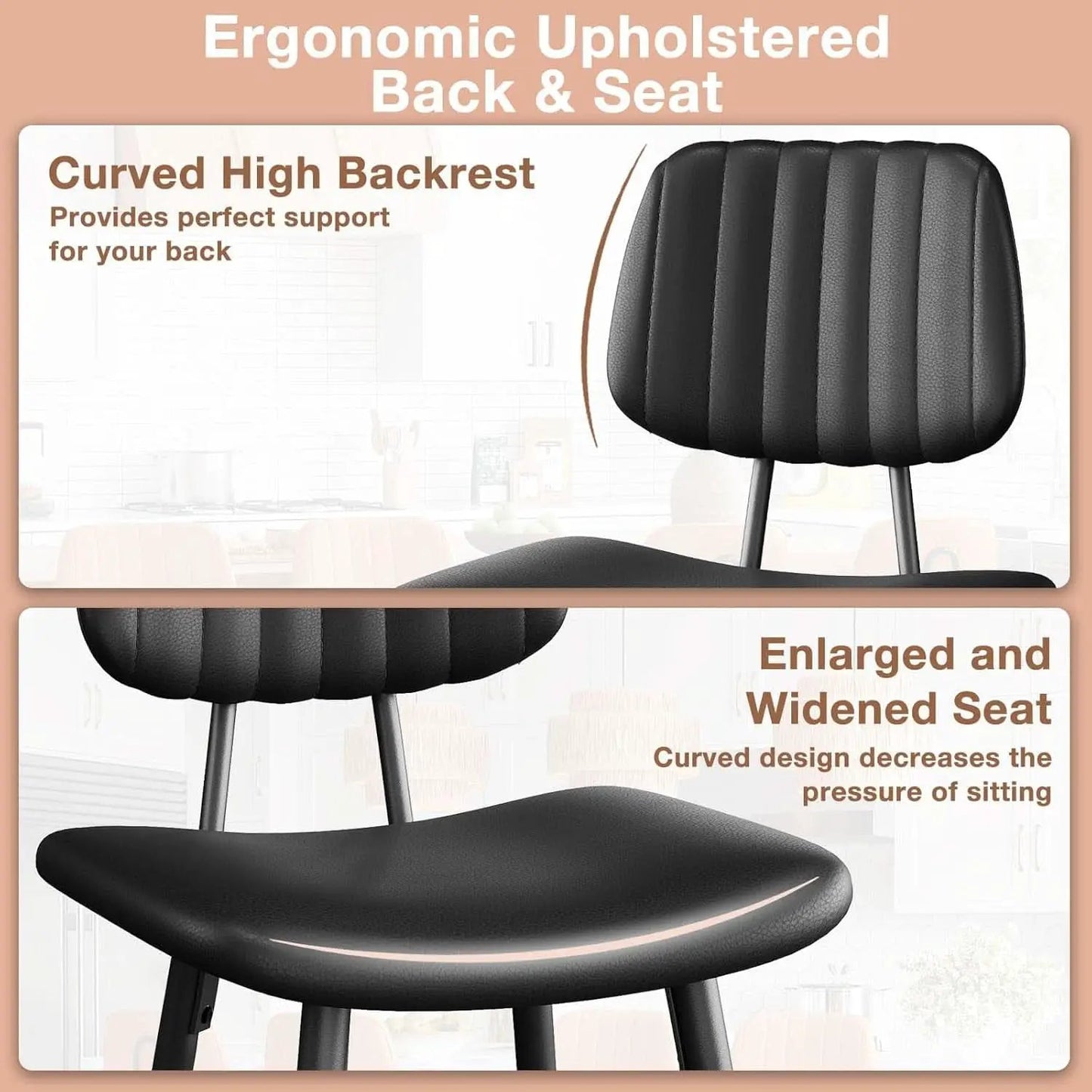 Bar Stools Set 2 24.6In Counter Height Black Faux Leather from PriceLows™