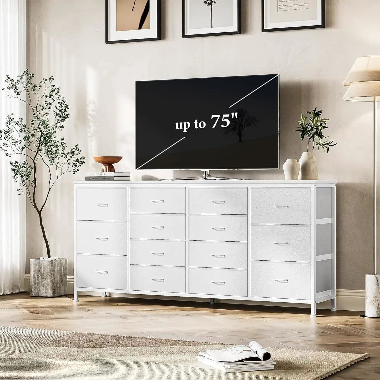 Ultramodern White 63 Inch TV Stand With Integrated Storage from PriceLows™