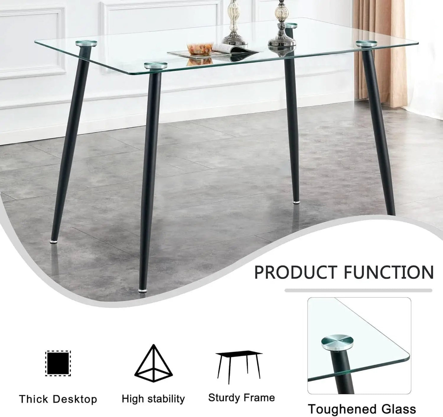 51 Inch Glass Dining Table For 4 With Tempered Glass Top from PriceLows™