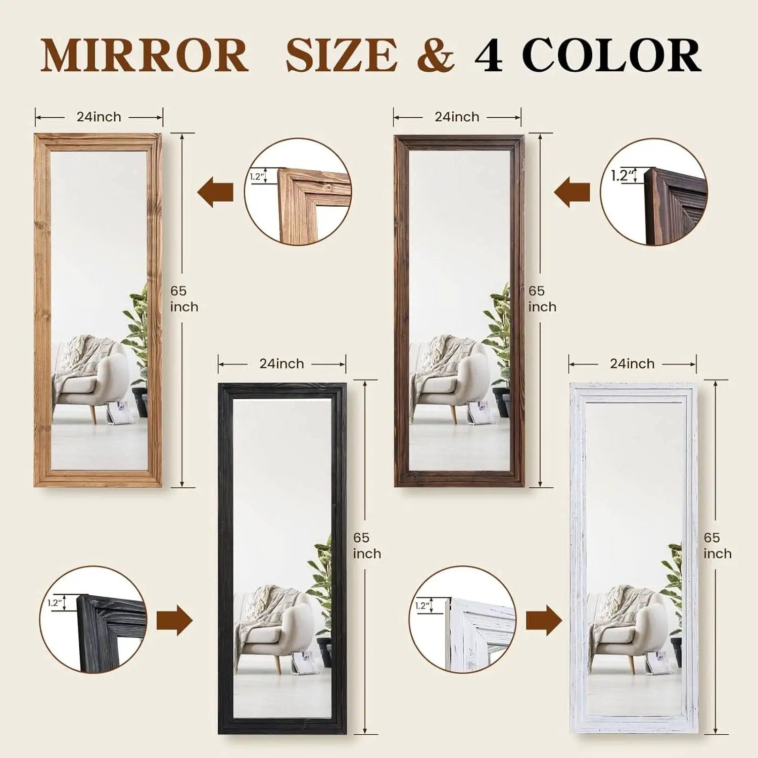 Full Length Mirror 65 By 24 Inch Black Home Decor Accent from PriceLows™