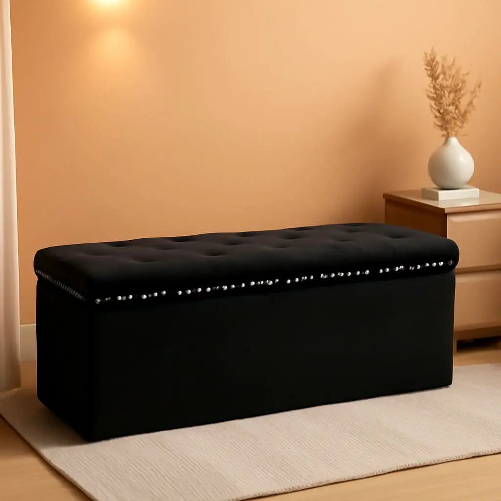Jet Black Storage Ottoman Bench Seat 43.3 Inch Length from PriceLows™