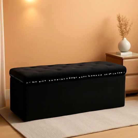 Jet Black Storage Ottoman Bench Seat 43.3 Inch Length from PriceLows™