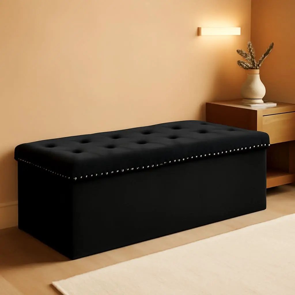Black Premium Velvet Storage Ottoman Bench Bedroom from PriceLows™