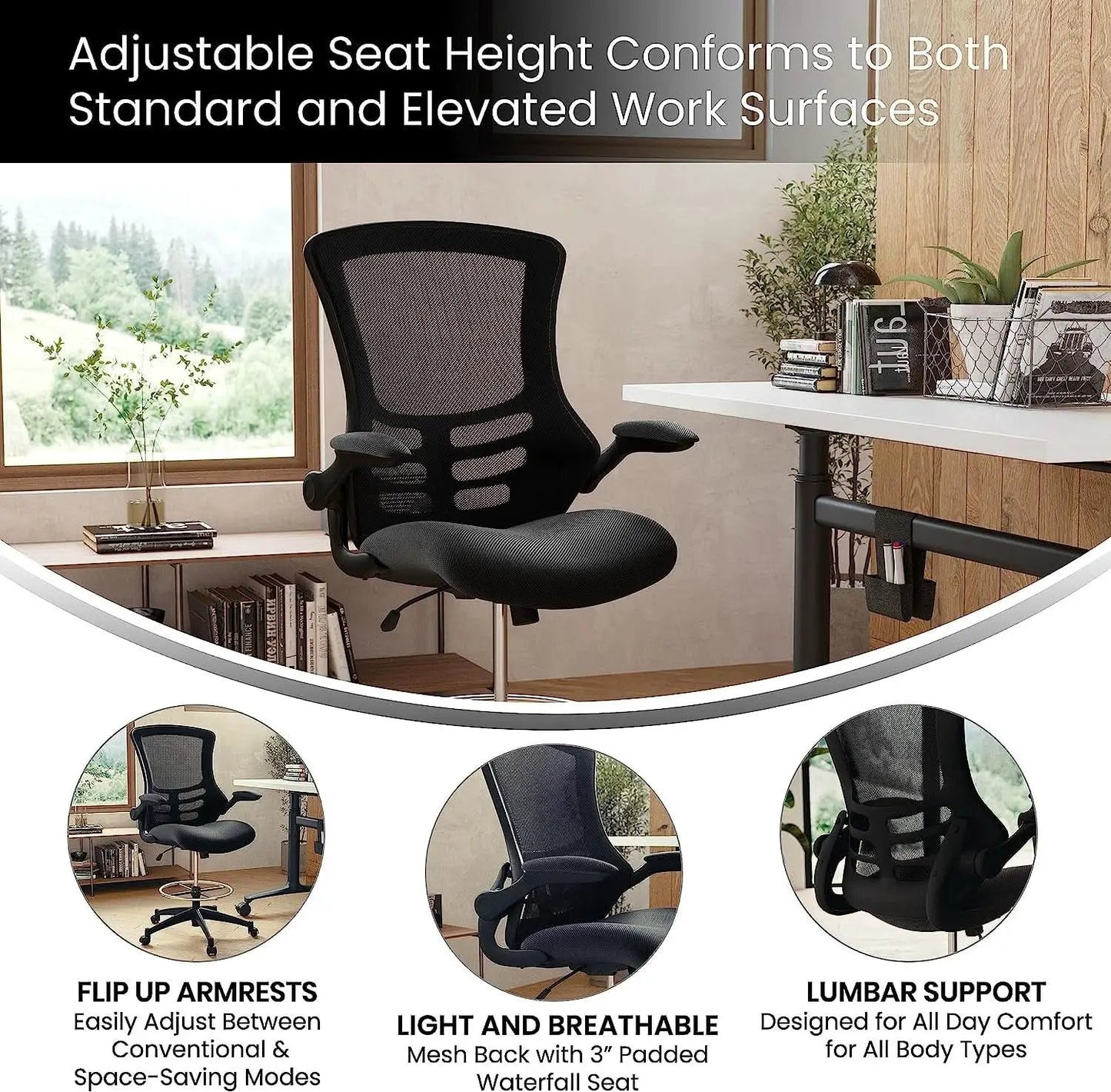 Kelista Mid Back Swivel Office Chair With Flip Up Armrests And Adjustable Height from PriceLows™