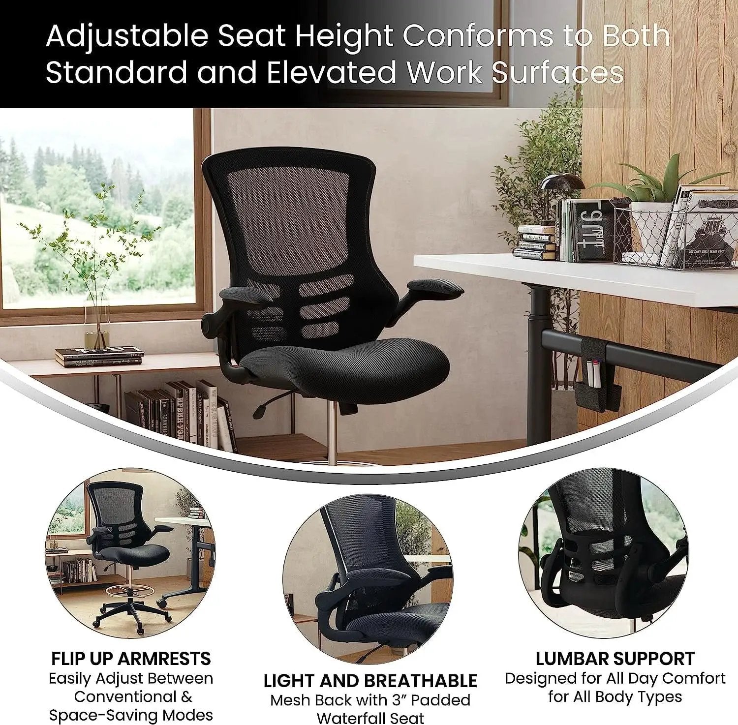 Kelista Mid Back Swivel Office Chair With Flip Up Armrests And Adjustable Height from PriceLows™