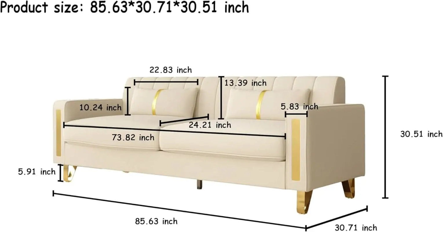86 Inch Loveseat Sofa Set With Gold Metal Legs Beige Velvet Upholstery For Living Room from PriceLows™