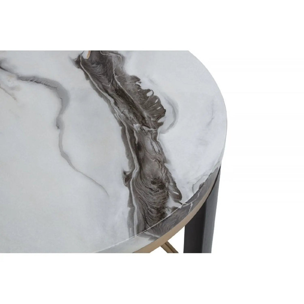 Round End Table | Faux Marble Top | Gold Metal Frame | Ivory Finish