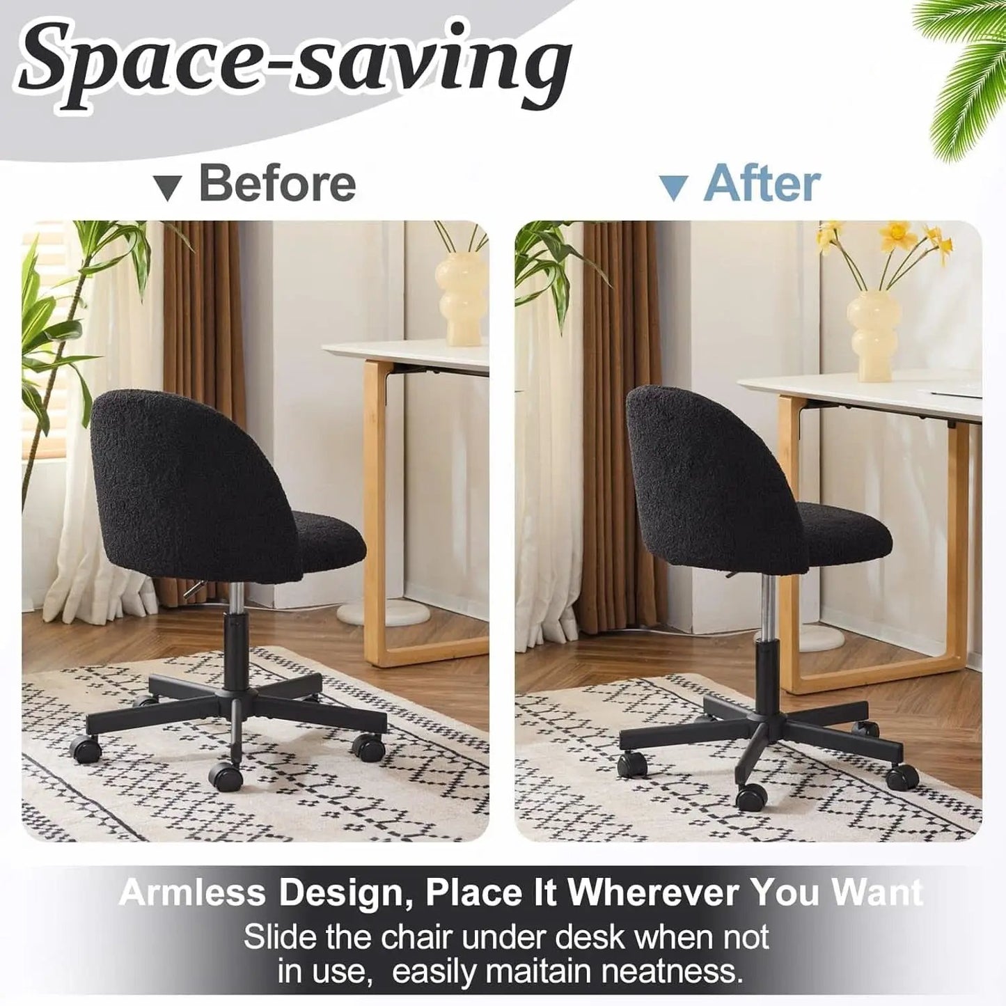 Candy Chair Jet Black Armless Desk Chair With Teddy Fleece from PriceLows™
