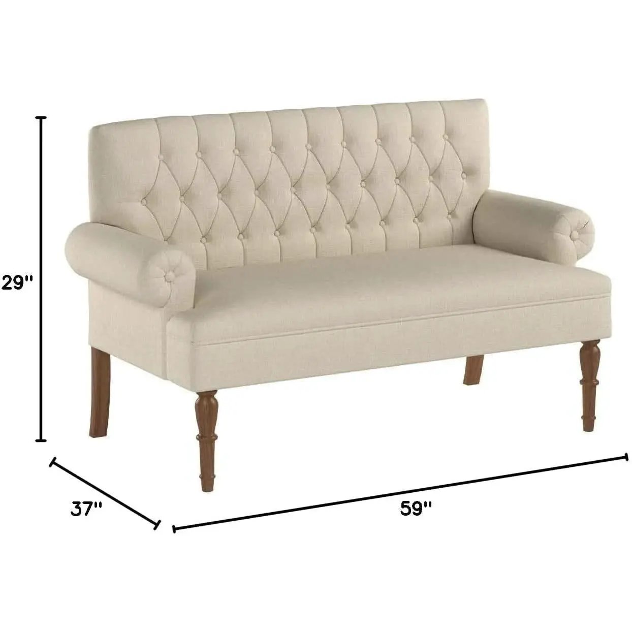 Warm Beige Tufted Loveseat Sofa Set With Rolled Arms And Linen Fabric from PriceLows™