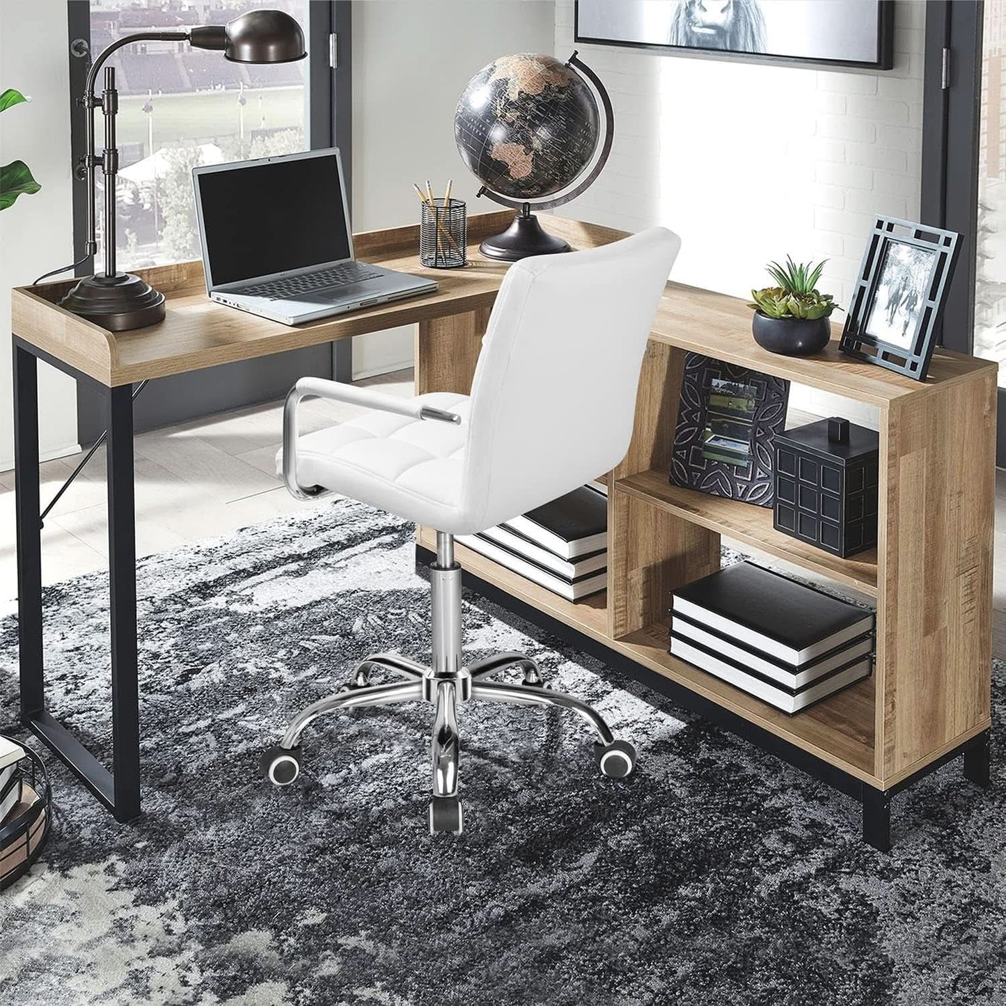 White Mid Back Office Task Chair With Adjustable Height And 360 Degree Swivel from PriceLows™