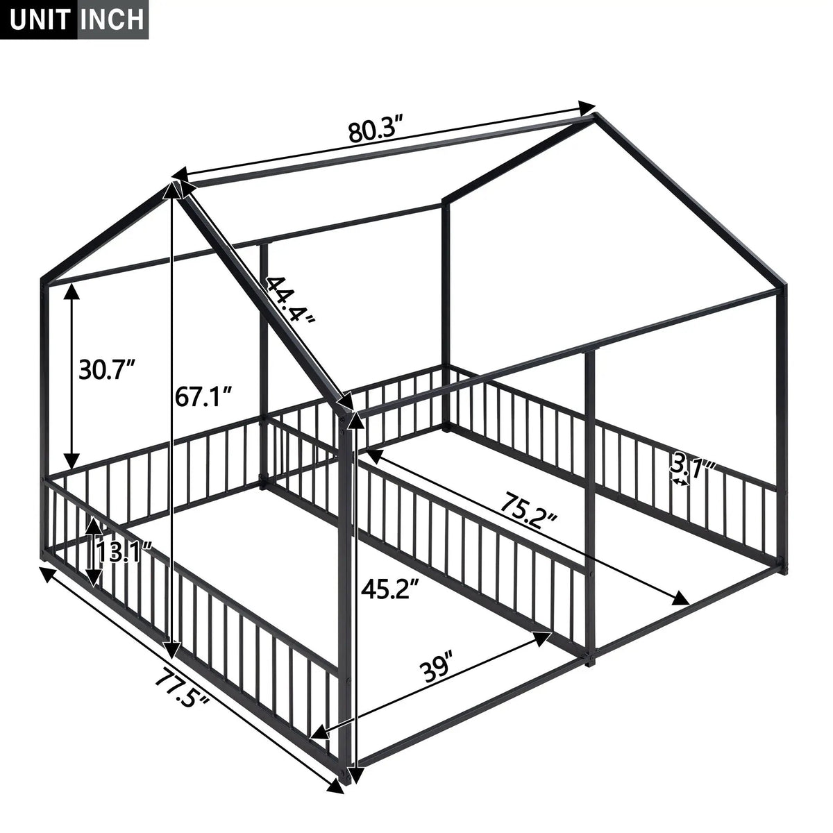 House Platform Bed | Solid Steel Frame | Twin Shared Bunks | Built In Guards
