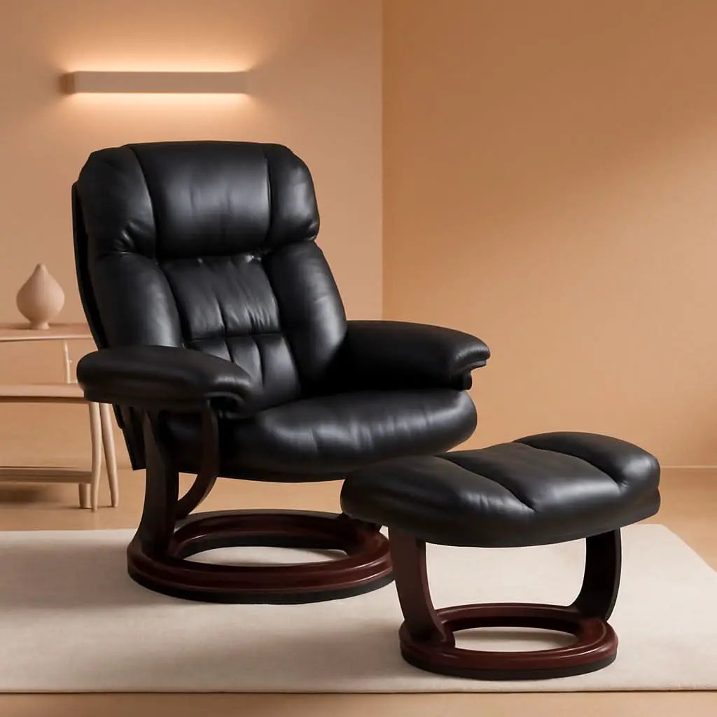 Leathersoft Upholstered Recliner With Ottoman Black from PriceLows™