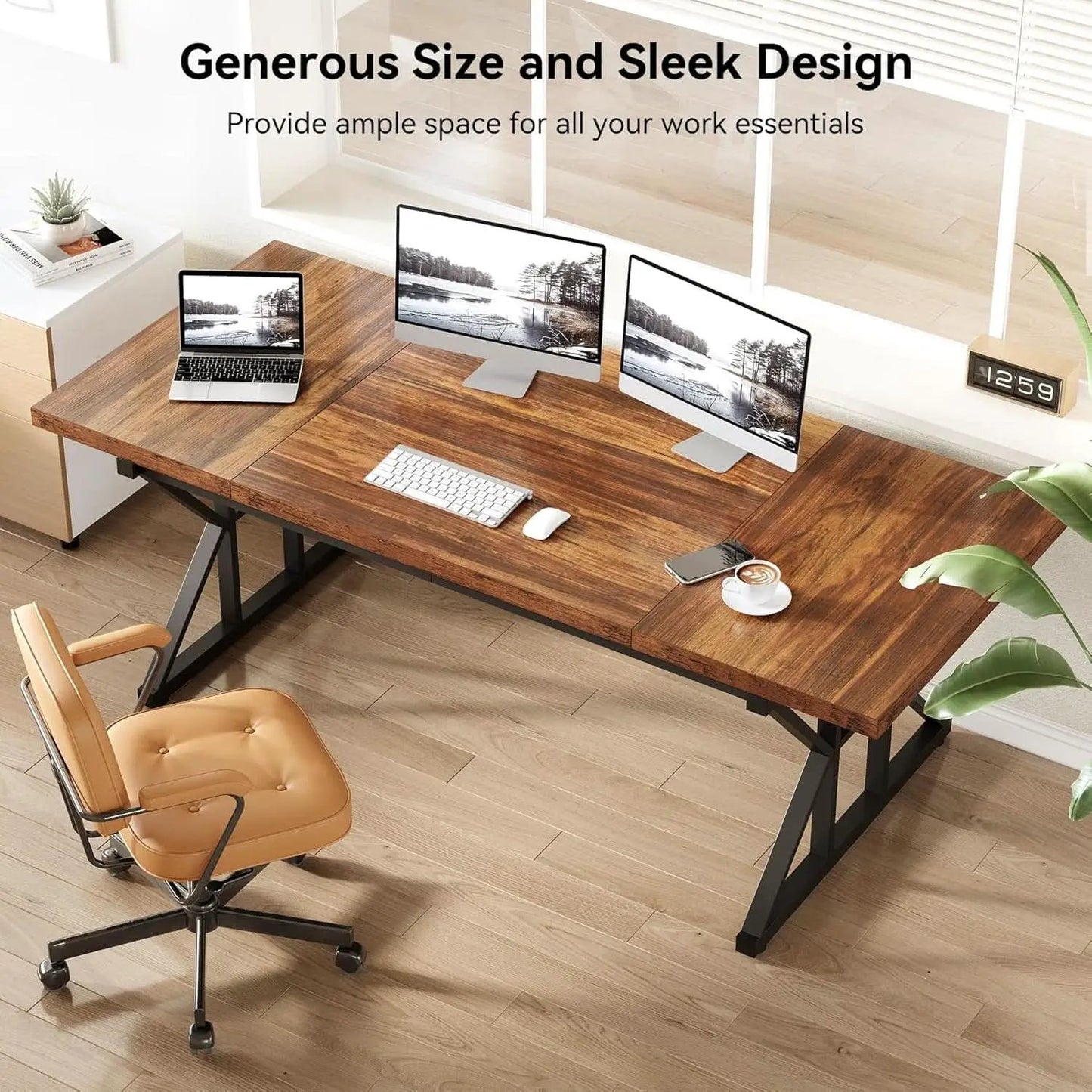 70.8 Inch Modern Executive Desk Brown Black Wood Office from PriceLows™