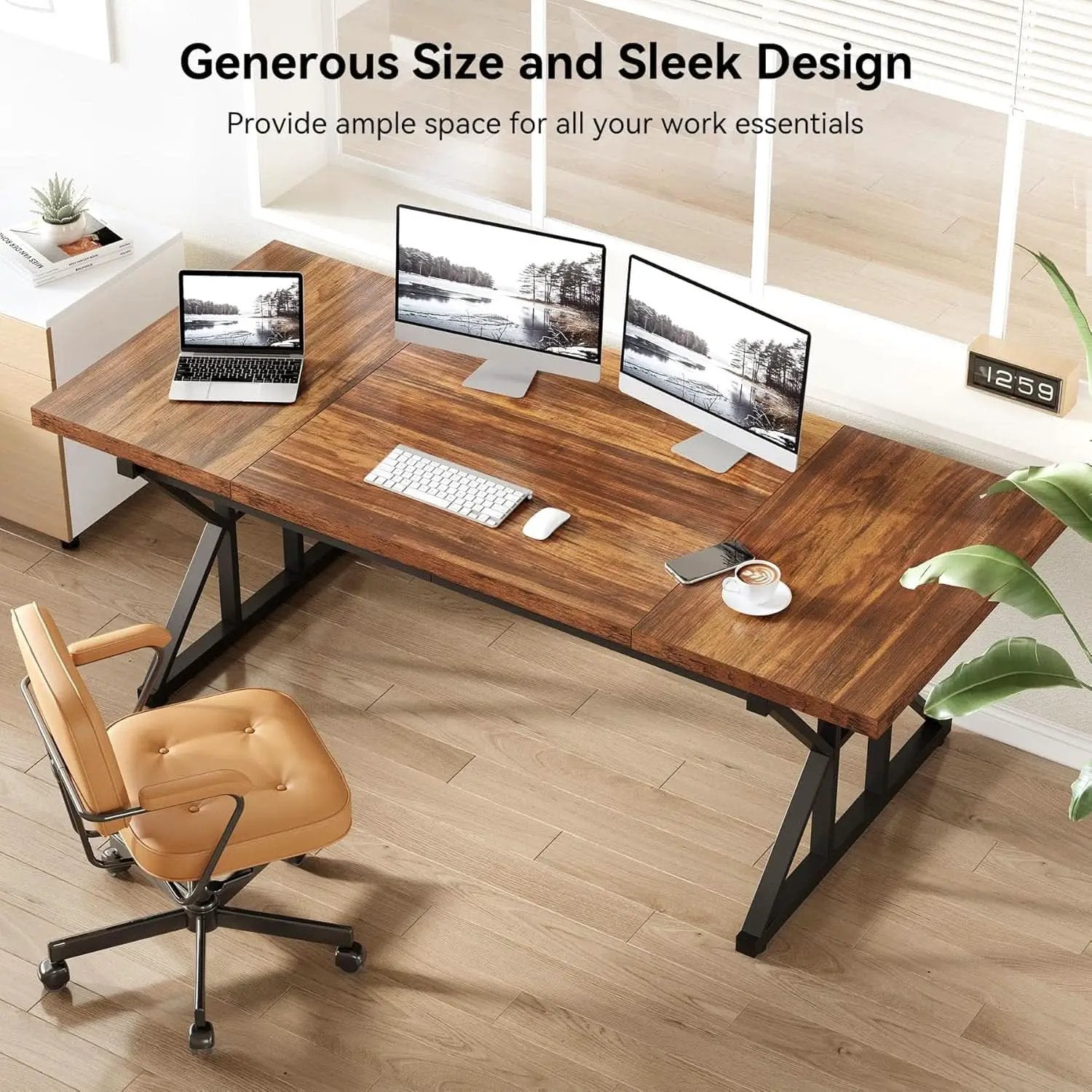 70.8 Inch Modern Executive Desk Brown Black Wood Office from PriceLows™