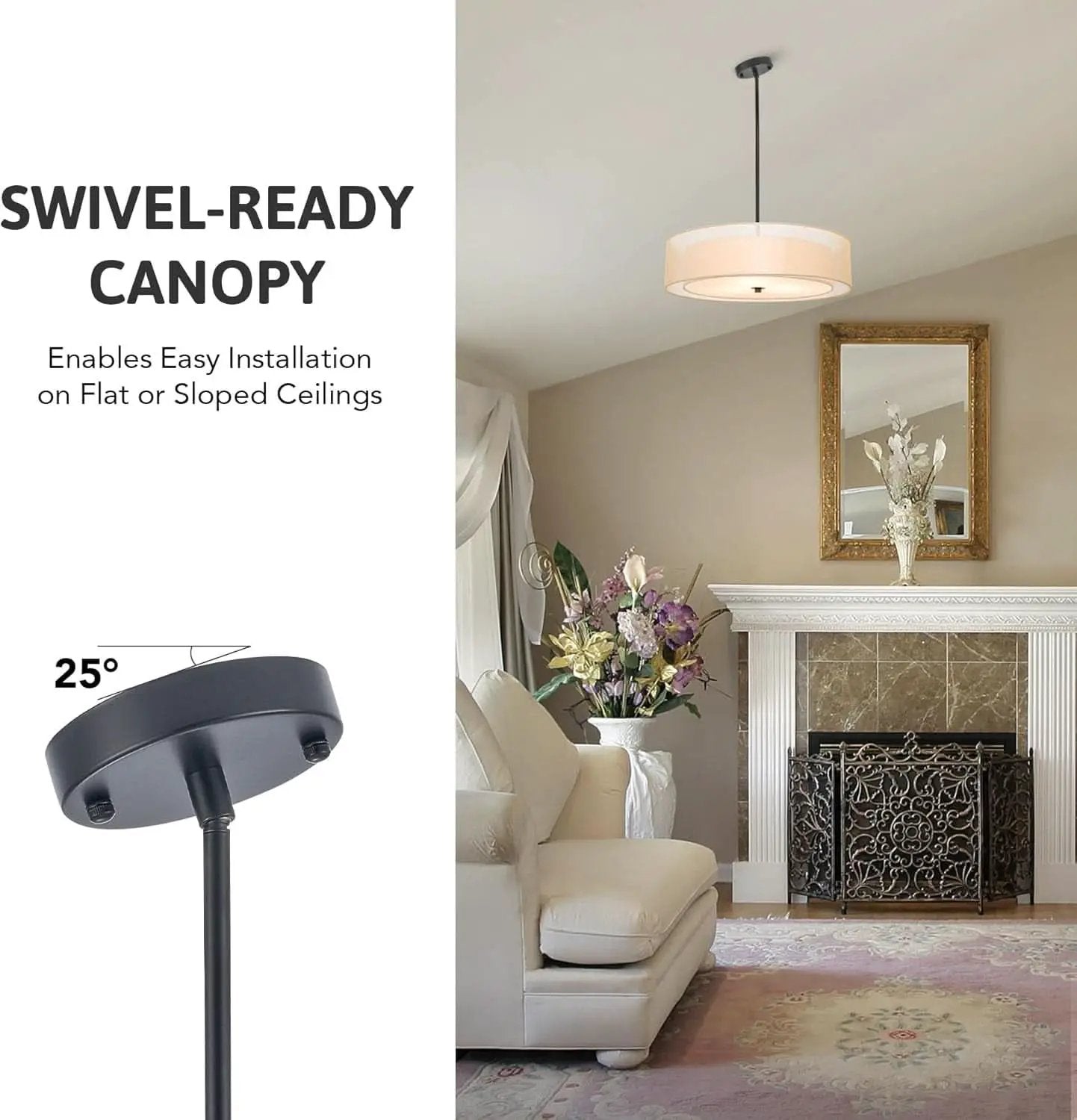 20 Inch Black Drum Pendant Light With Fabric Shade Three Light Matte Finish For Living Room from PriceLows™