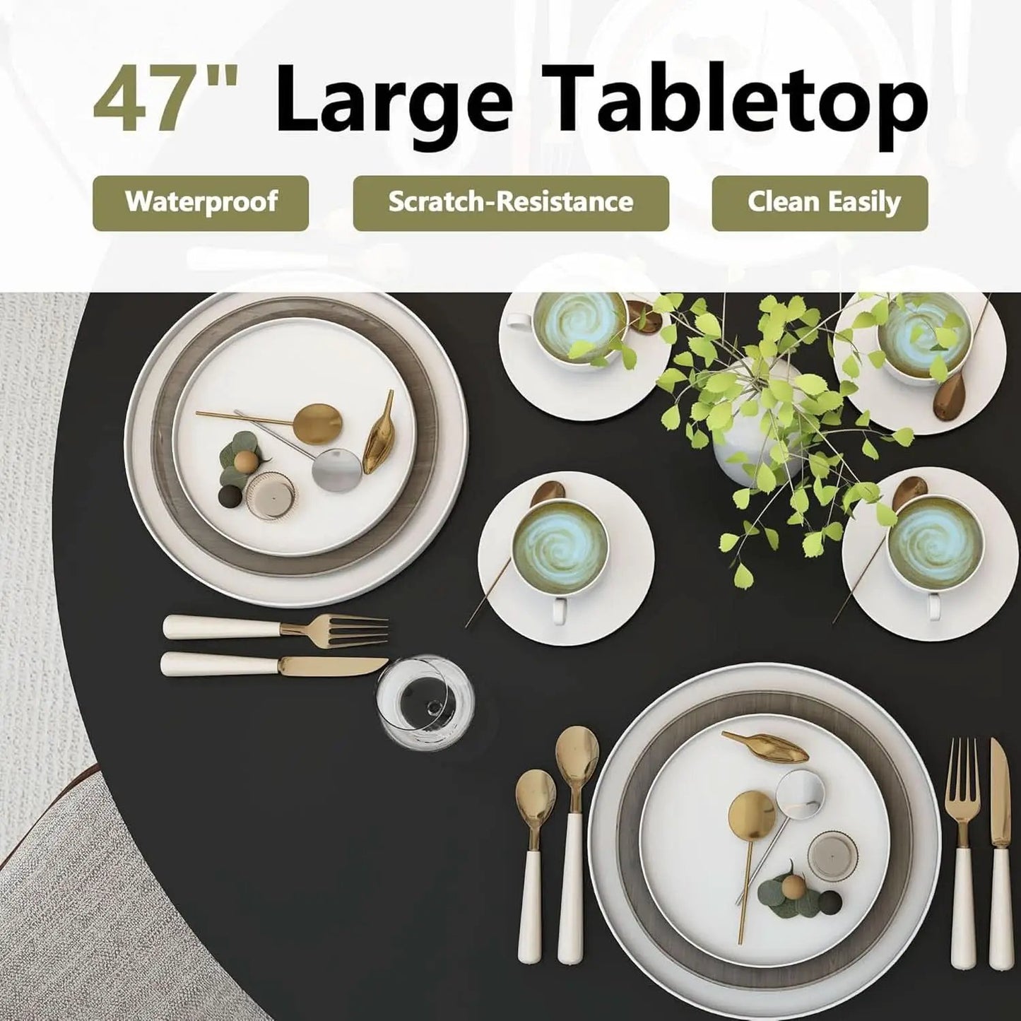 47 Inch Round Dining Table For 4 With Storage Shelf Black from PriceLows™