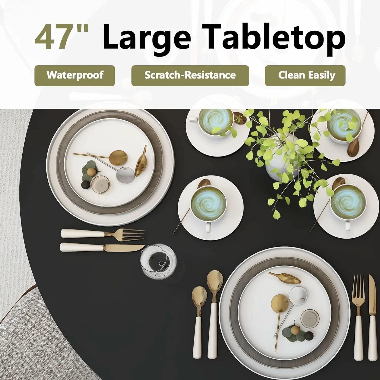 47 Inch Round Dining Table For 4 With Storage Shelf Black from PriceLows™