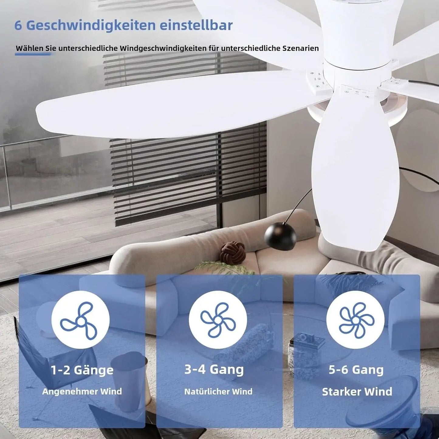 36 Inch White Ceiling Fan With Dimmable LED Remote App Control Energy Efficient from PriceLows™