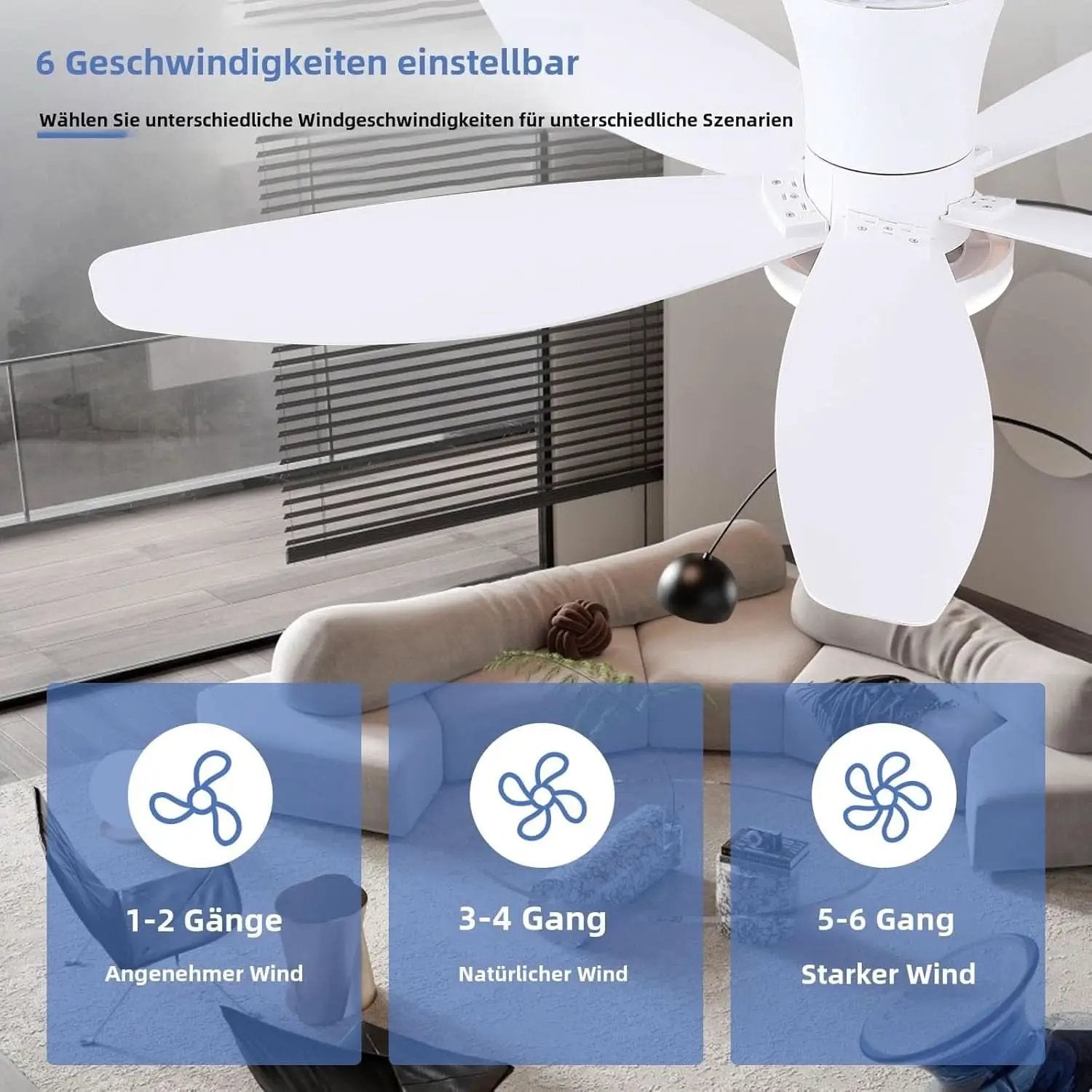 36 Inch White Ceiling Fan With Dimmable LED Remote App Control Energy Efficient from PriceLows™
