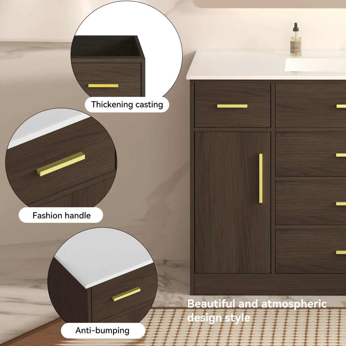 Bathroom Vanity With Abundant Storage | 2 Soft Close Doors | 6 Drawers | MDF Cabinet