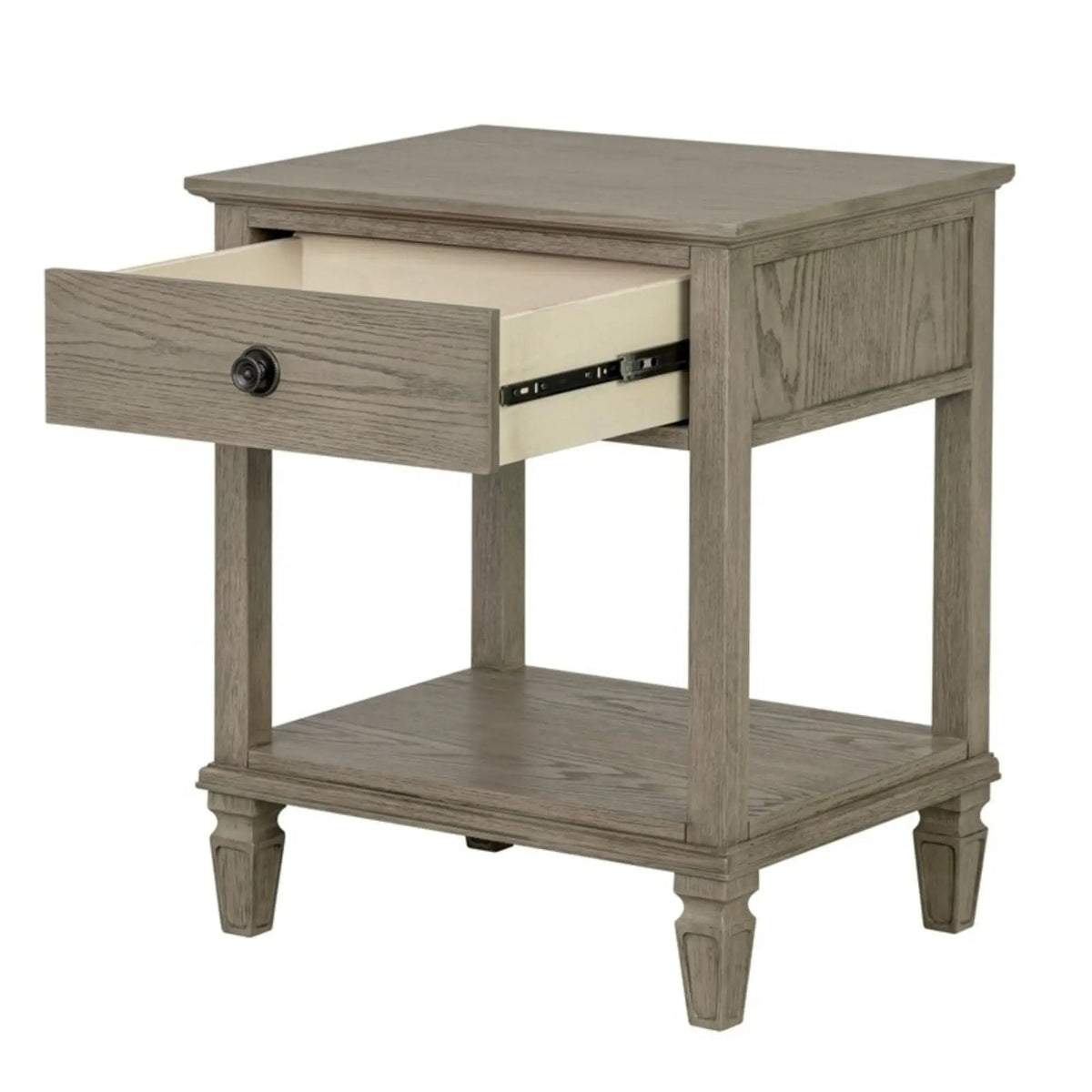 Victoria Bedside Table | Aged Brown Oak Finish | Drawer And Open Shelf | Wire Brush Detail