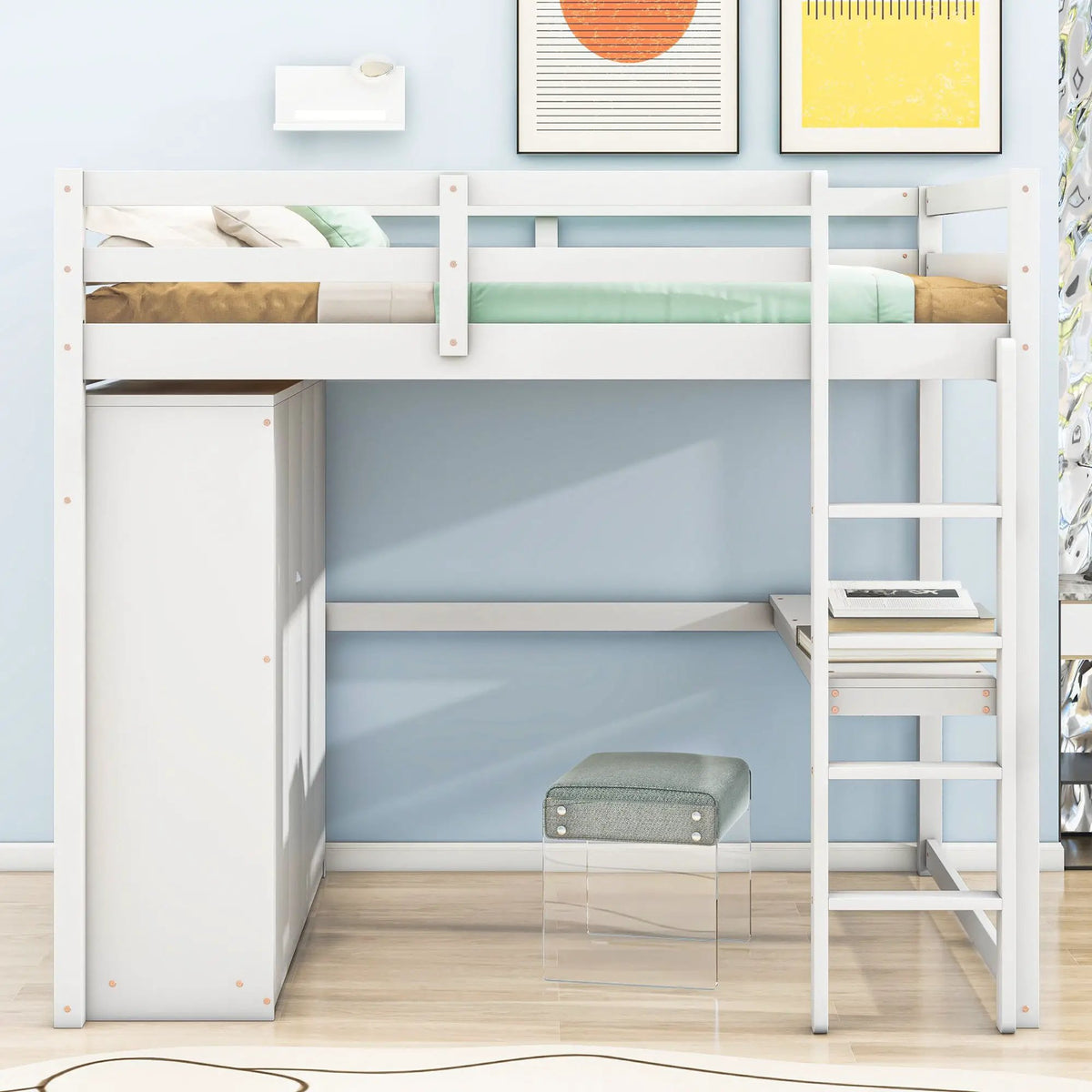 Loft Bed With Wardrobe | Built-In Desk | Two-Tier Shelves | Three Large Drawers