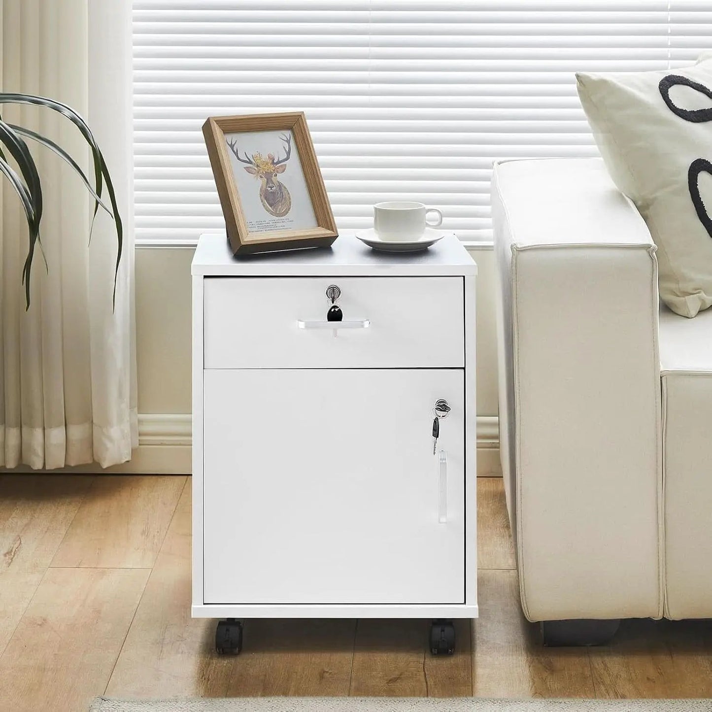 White Mobile File Cabinet With Lockable Drawer And Door from PriceLows™