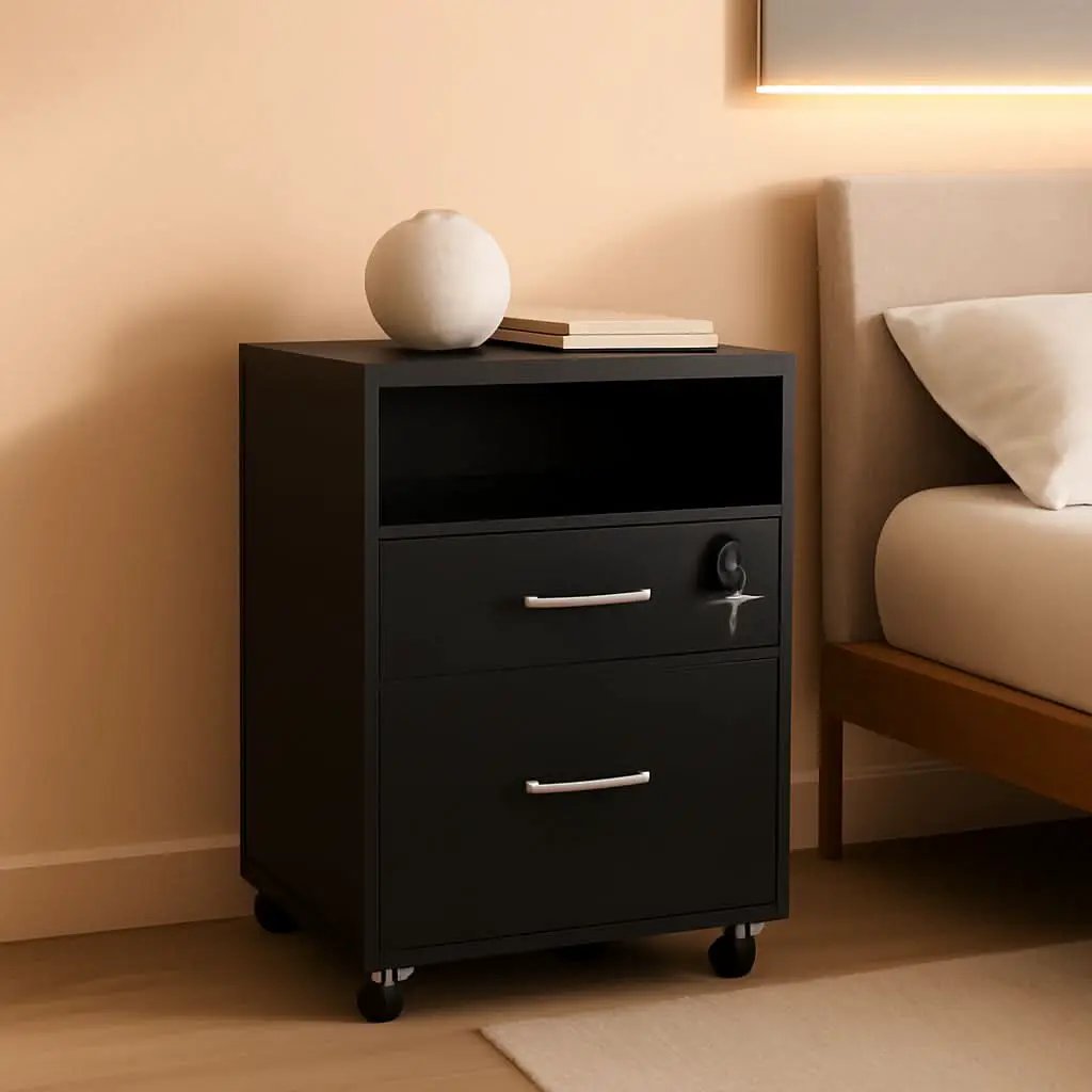 Black Under Desk File Cabinet 2 Drawers Lockable Wheels from PriceLows™