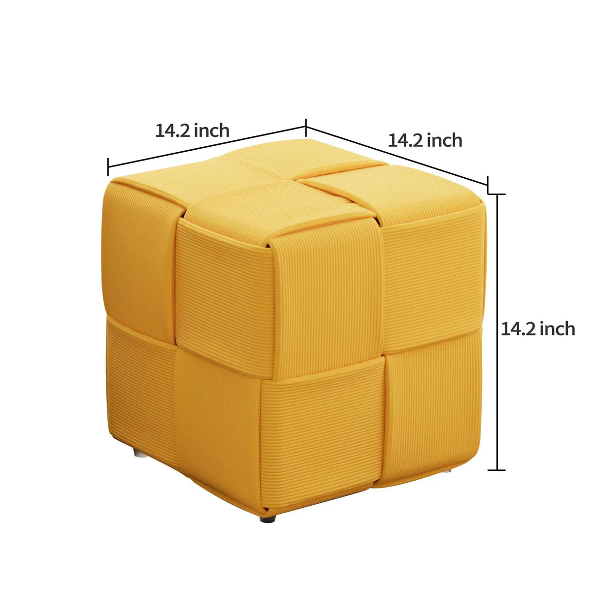 Modern Ottoman Foot Rest | Woven Design | Engineered Wood Frame | 14.2 Inch Cube