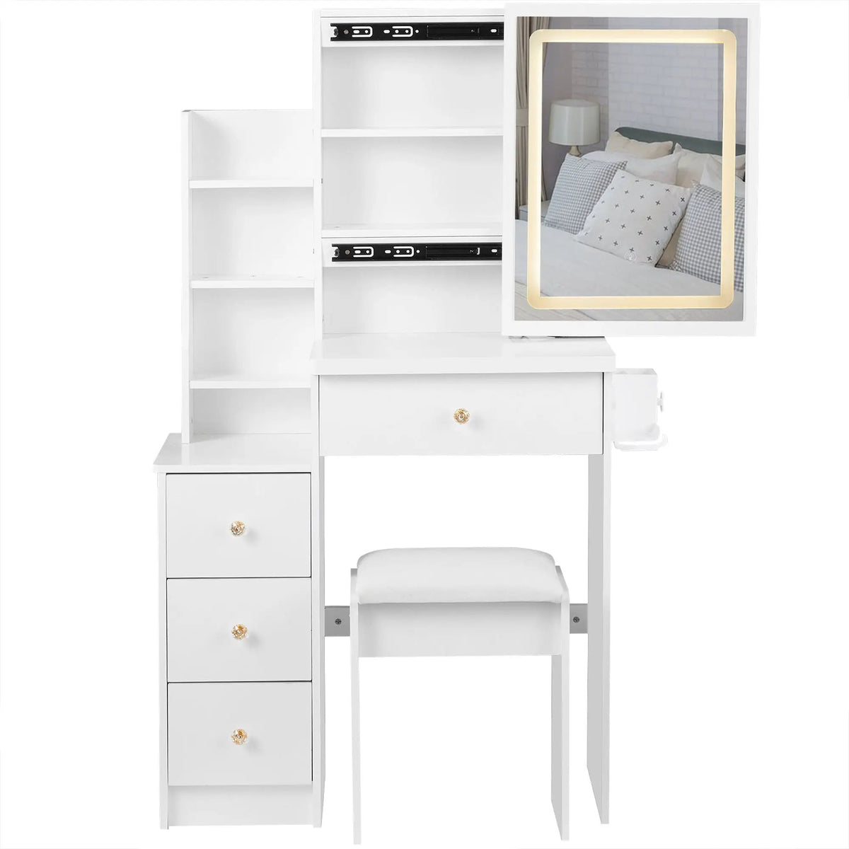 Vanity Table | Touch Led Mirror | Usb Power Hub | White