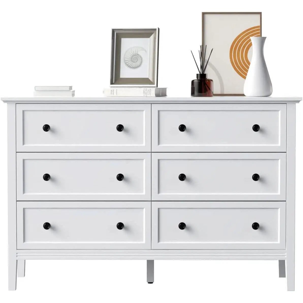 Modern White 6-Drawer Dresser With Metal Handles Bedroom from PriceLows™