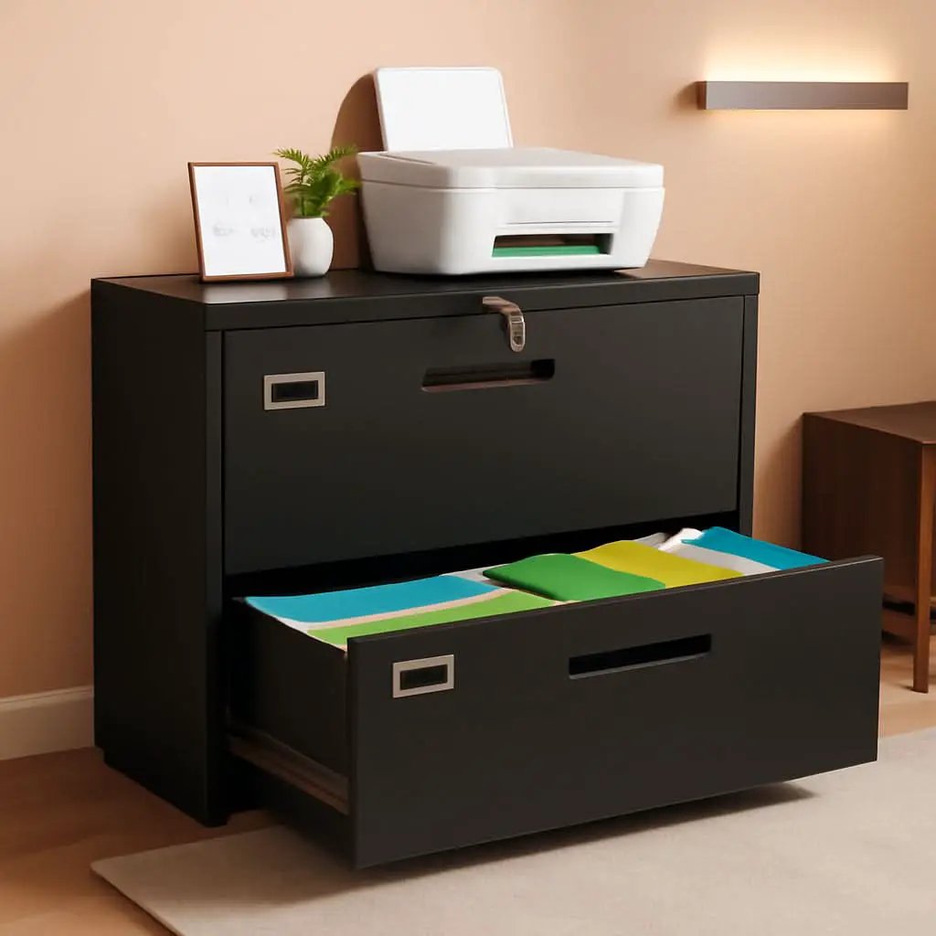 Metal Lateral File Cabinet With Lock 2 Drawer Black Steel from PriceLows™