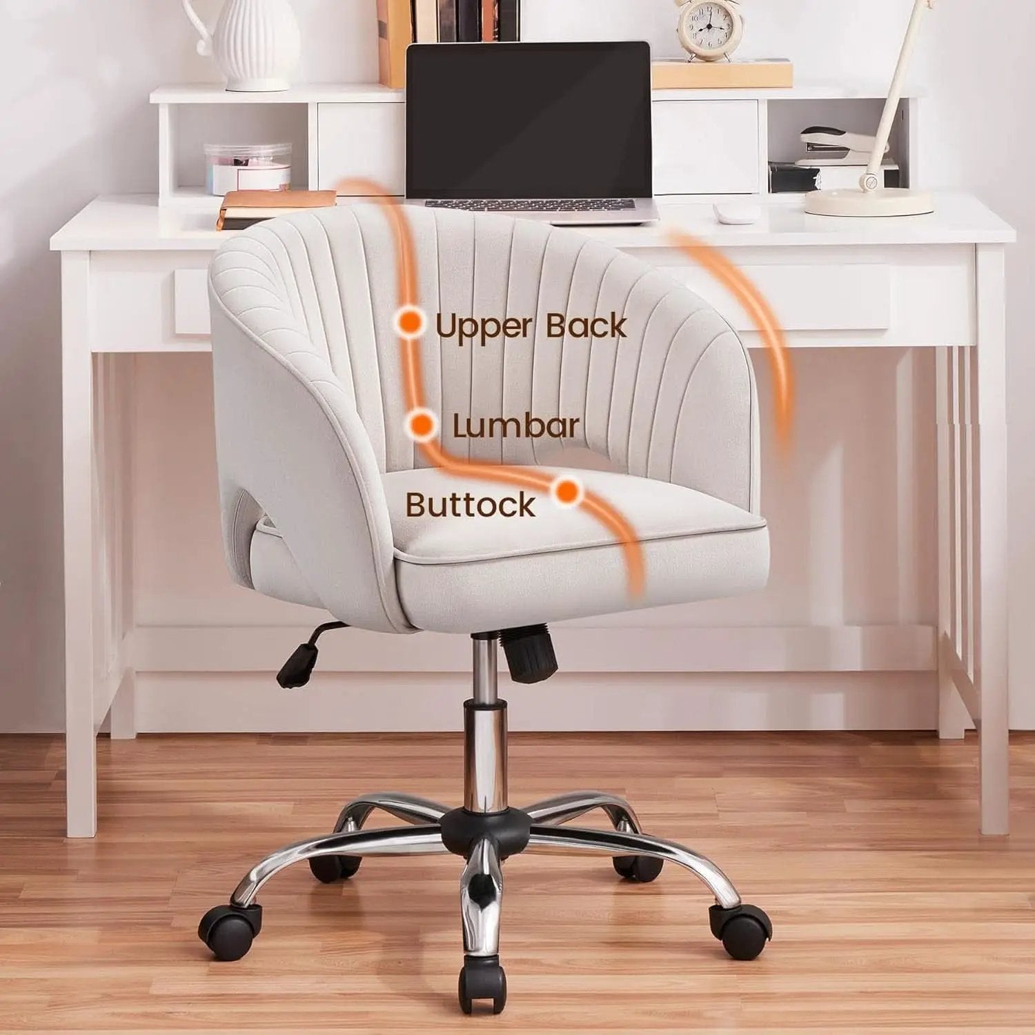 Cream Velvet Swivel Desk Chair With Wheels Tufted Back from PriceLows™