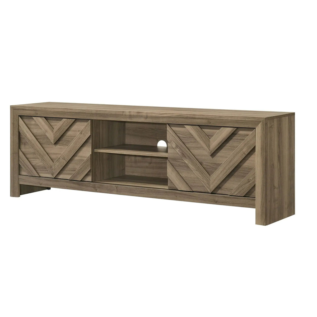 Chevron Patterned TV Stand | Living Room Media Console | Light Brown Finish | 71.2 Inch Length