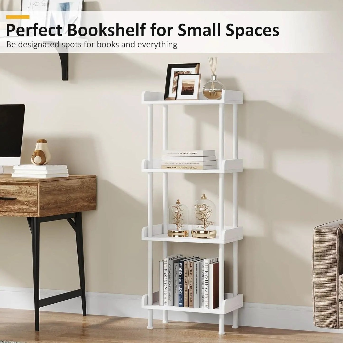 Wooden 4 Tier Bookcase For Small Spaces Living Room from PriceLows™