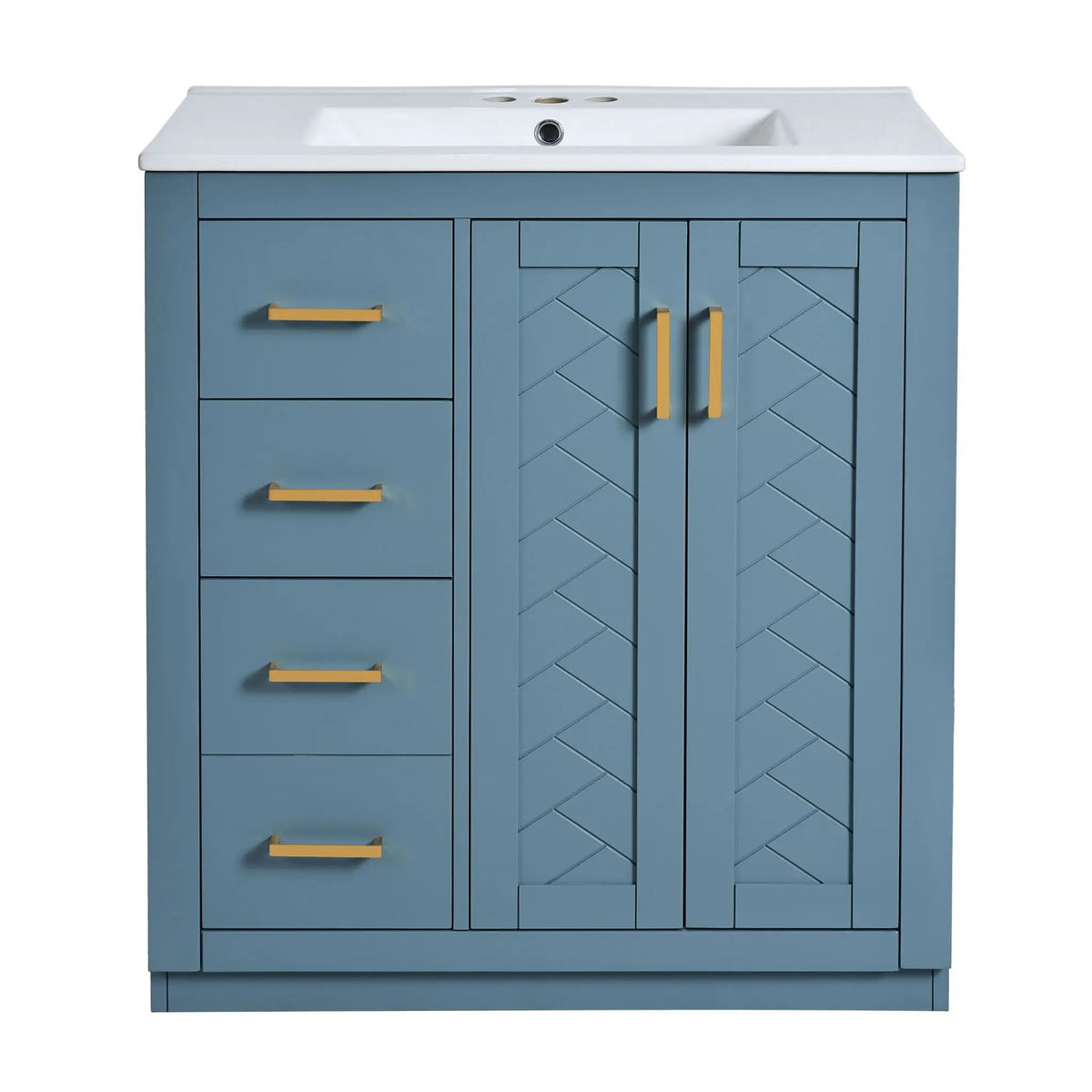 30 Inch Bathroom Vanity | 3 Drawers Soft Close | Solid Wood Ceramic Combo