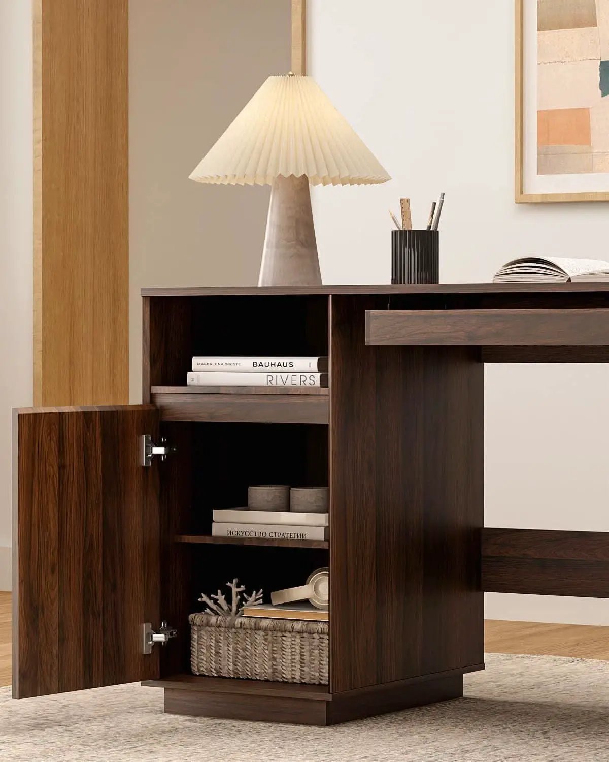 Farmhouse Executive Desk With Charging Station Brown from PriceLows™