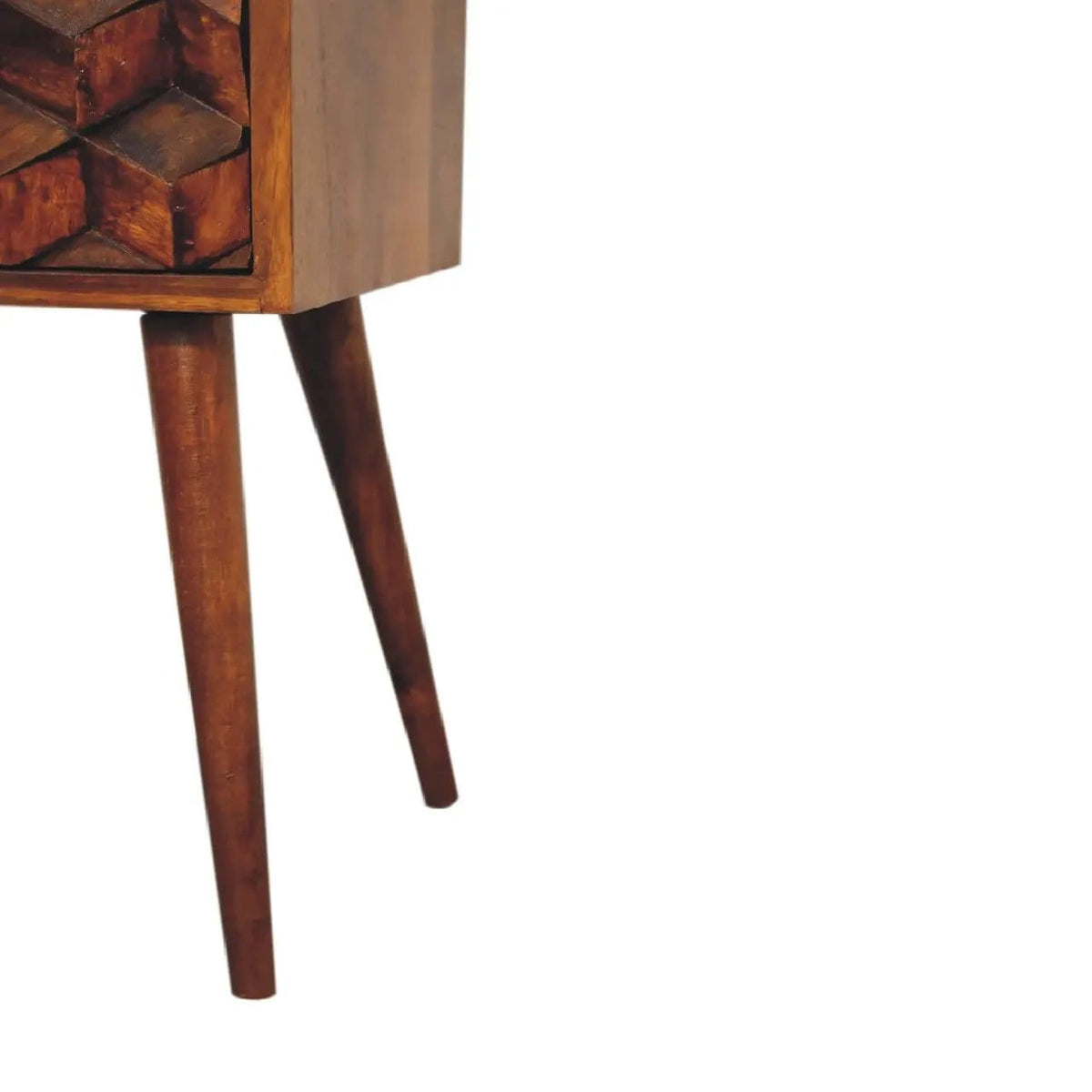 Mini Cube Carved 2 Drawer Nightstand | 12.2 x 11.81 x 24.41 in | Mango Wood & Brass | Bedroom