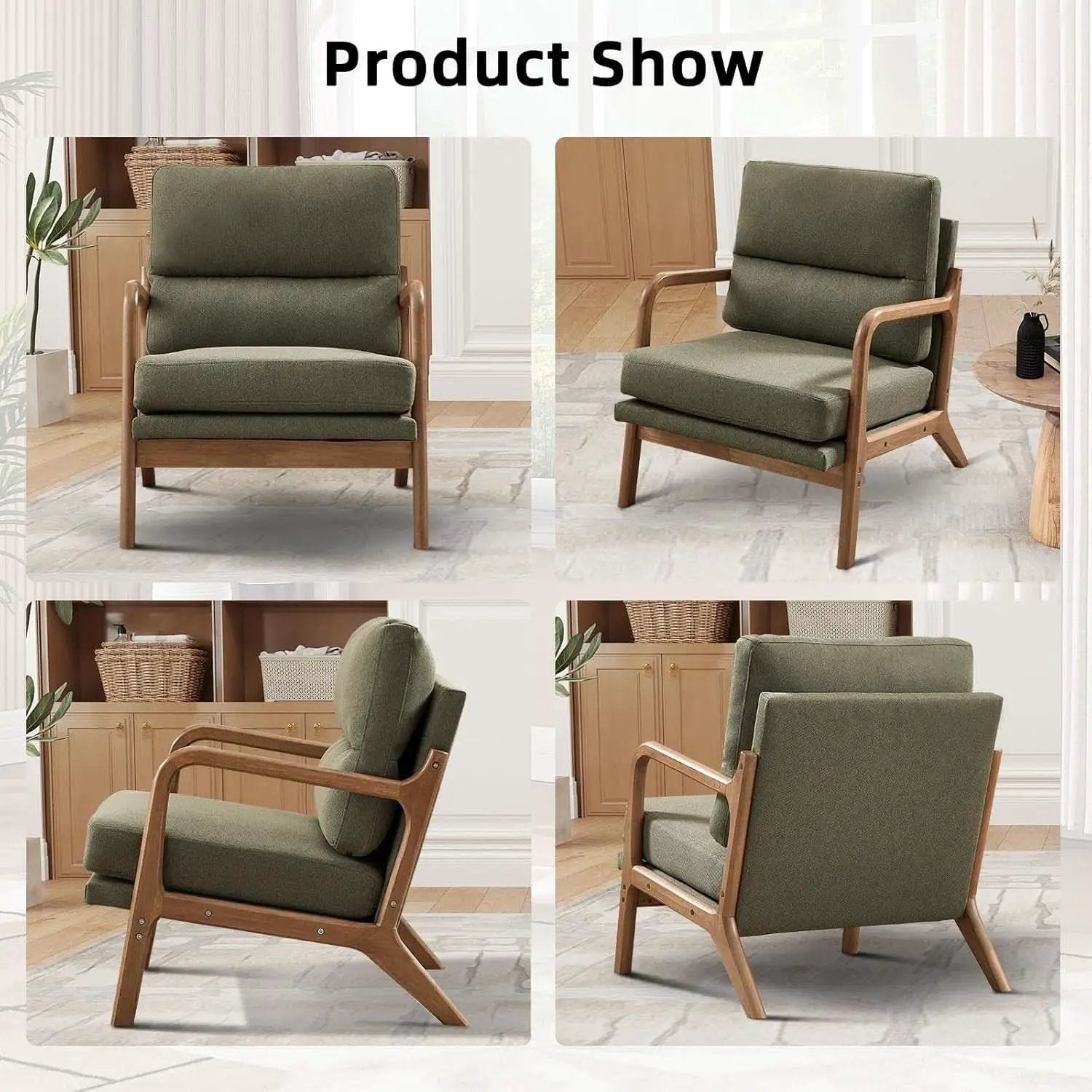 Mid Century Emerald Linen Upholstered Accent Chair from PriceLows™
