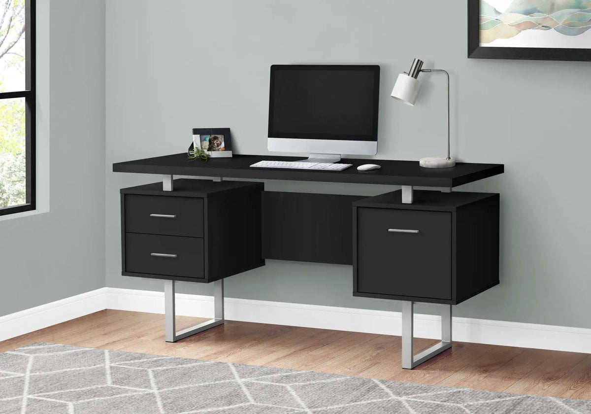 60 Inch Computer Desk | Laminate Finish | Two Top Drawers And File Drawer | Reversible Set-Up