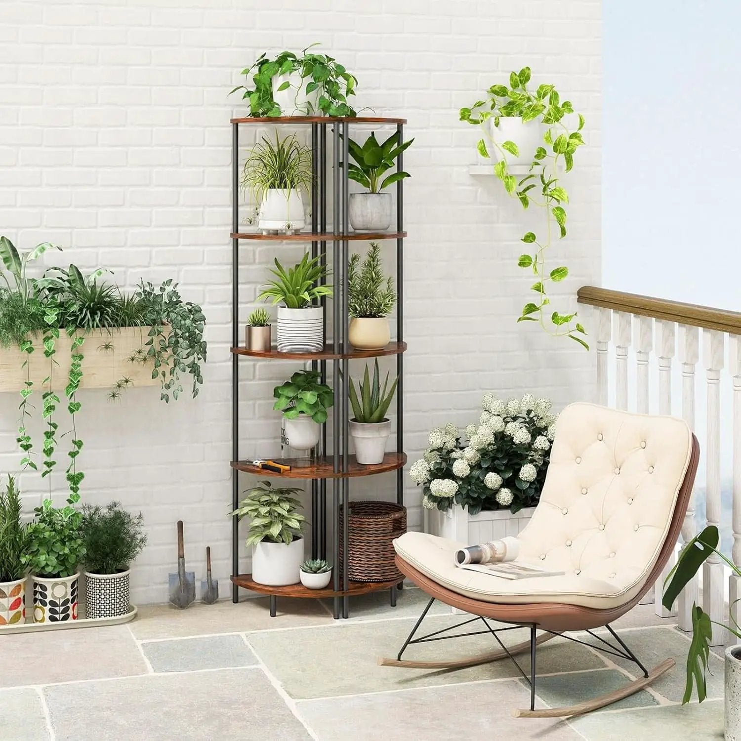 65 Inch Rustic Corner Shelf Stand 5 Tier Bookshelf from PriceLows™