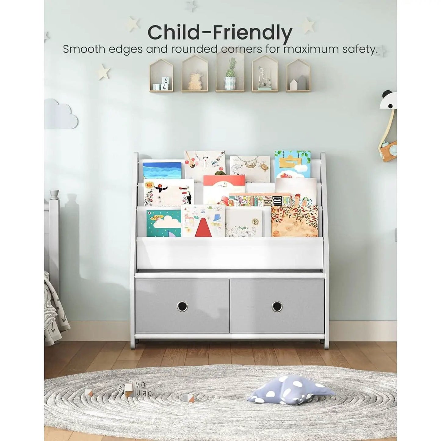 Kids Bookshelf And Toy Storage 4 Tier Book Rack White Gray from PriceLows™