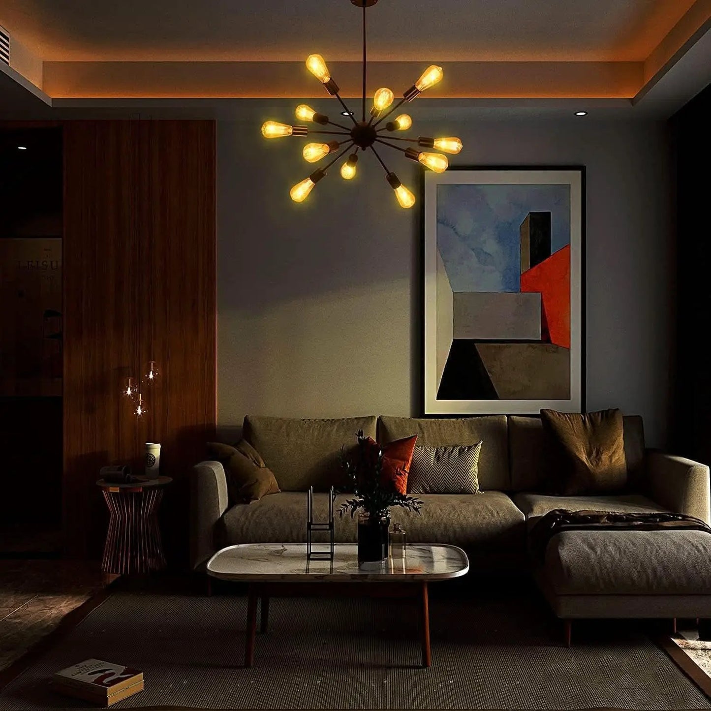 Black 12 Light Sputnik Chandelier Farmhouse Pendant from PriceLows™