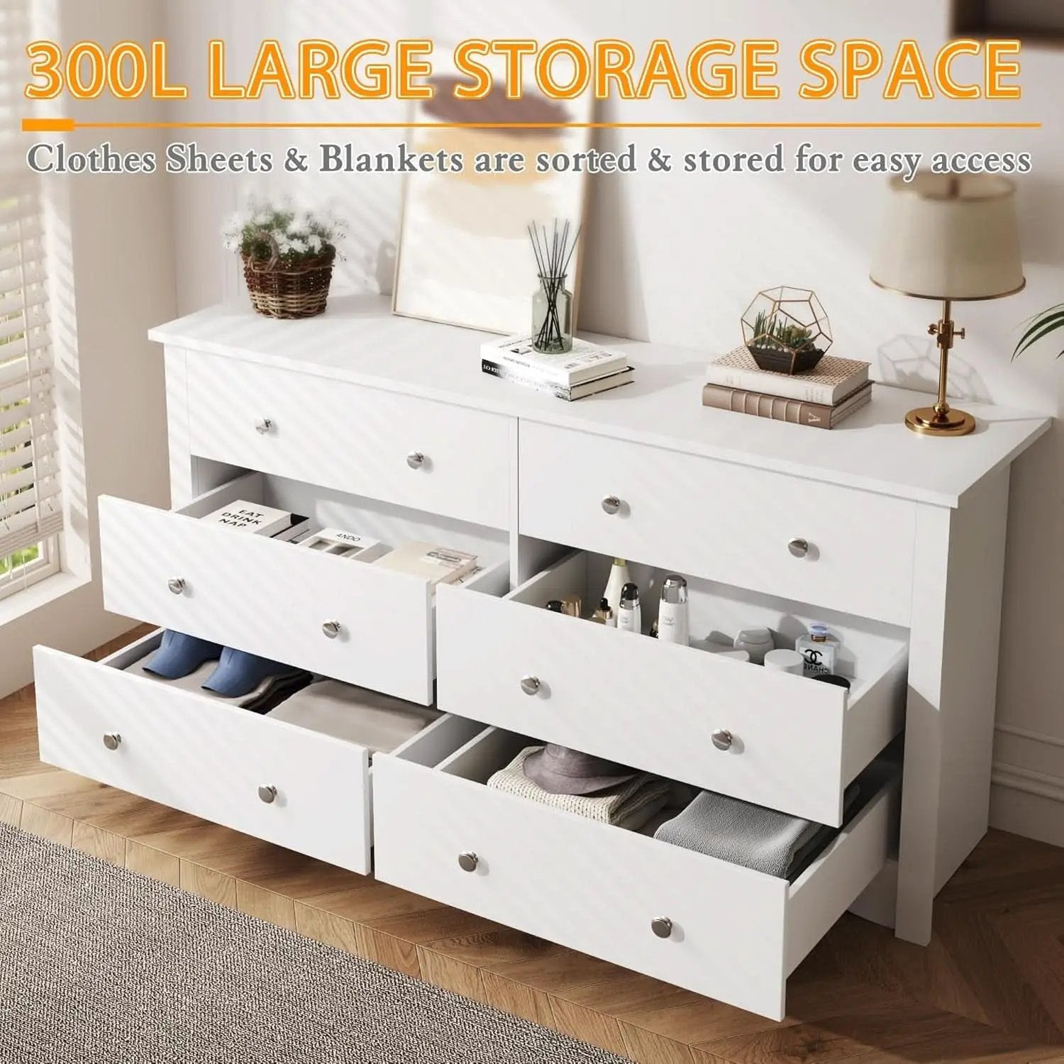 6 Drawer Dresser and TV Stand in White for 65 Inch TV from PriceLows™