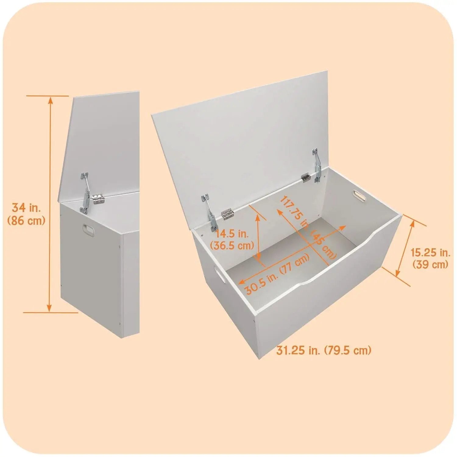White Toy Storage Chest Bench FourCubicFeet FlipTopLid from PriceLows™