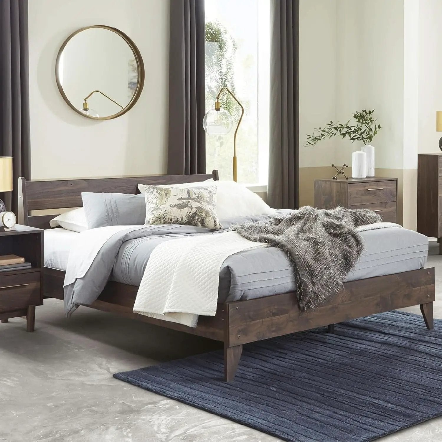 Queen Panel Platform Bed Dark Brown Walnut Storage from PriceLows™