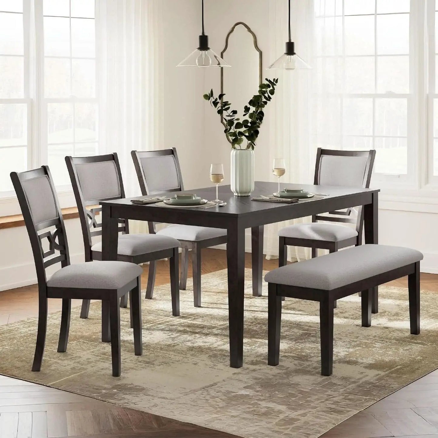 Cherry Brown Transitional Table Set Cushioned Chairs from PriceLows™