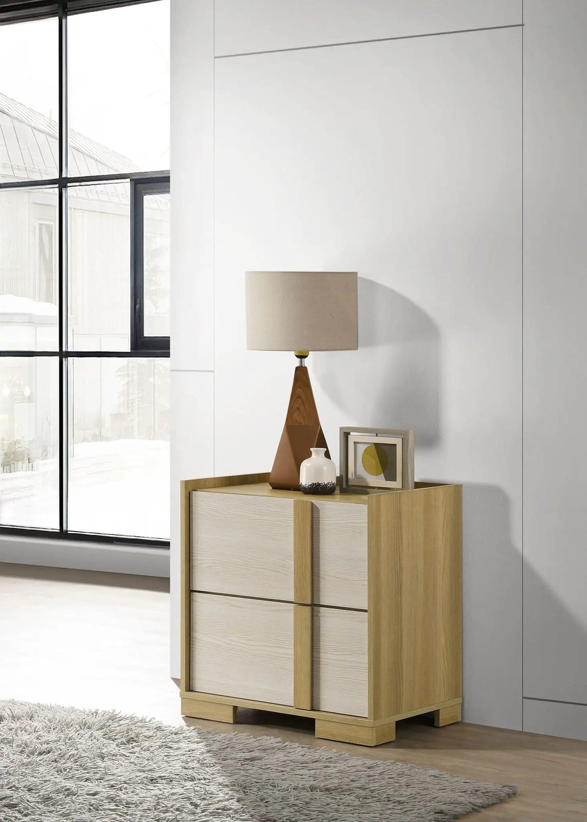 Hyland 2-drawer Nightstand Bedside Table | 23.25 x 15.25 x 23.75 in | Engineered Wood & Metal | Natural